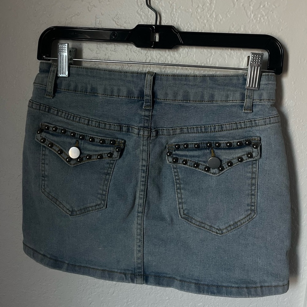 denim skirt mini skirt studded skirt blue jean skirt blue skirt lightwash denim